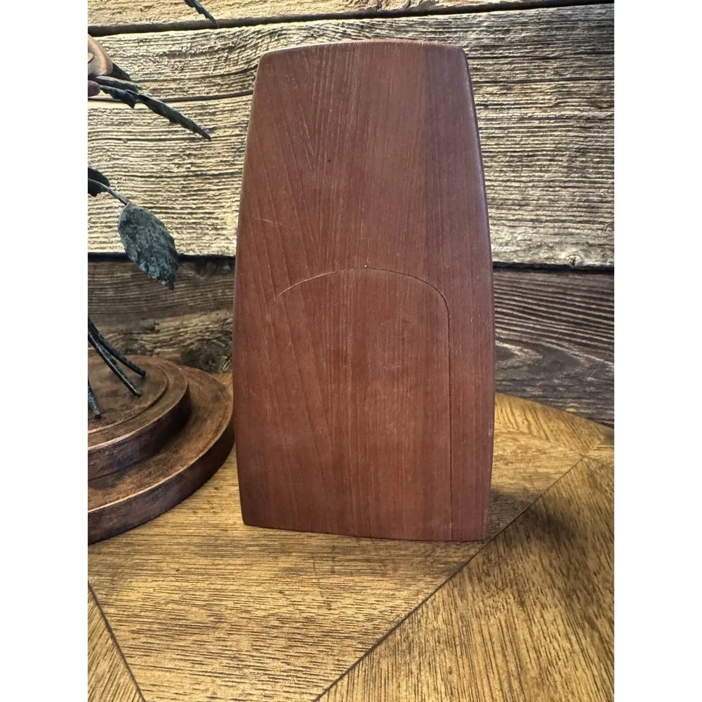 Early Rare Mid‎ Century Modern Teak Brass Statue Clock. Beautiful.